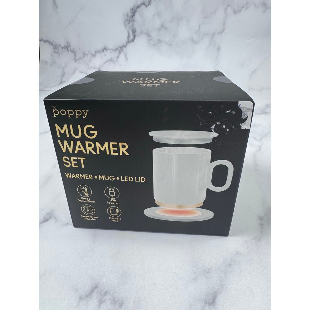 NIB XO Poppy Mug Warmer Set USB LED Lid Heated Coffee Mug White Desk Warmer - Picture 3 of 5